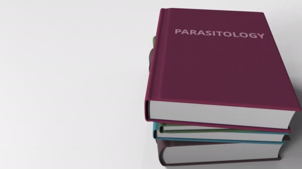 Titel der Parasitologie auf dem Buch, konzeptionelle 3D-Animation - Filmmaterial, Video