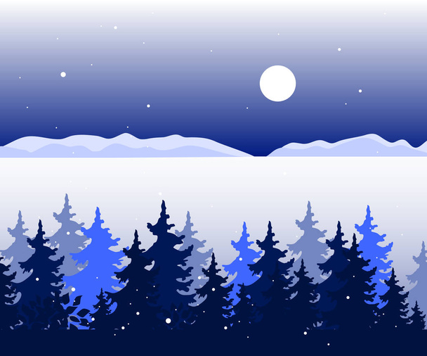 Paysage panoramique hivernal avec des arbres, des vallées et des montagnes à distance. Vecteur
 - Vecteur, image