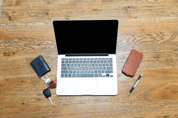 Laptop and other accessories on the desk - Fotoğraf, Görsel