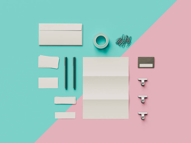 Branding Mock Up. Office supplies, Gadgets. 3D illustration. High quality - 写真・画像