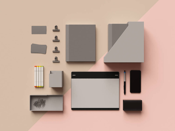 Branding Mock Up. Office supplies, Gadgets. 3D illustration. High quality - Foto, Bild