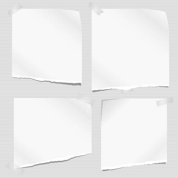 Blanco rasgado, nota rasgada, papel de cuaderno pegado sobre fondo forrado gris. Ilustración vectorial
 - Vector, imagen