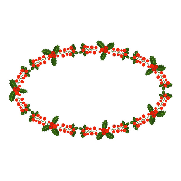 Ellipse frame with Holly berry branch for Christmas wreath and pattern - Διάνυσμα, εικόνα