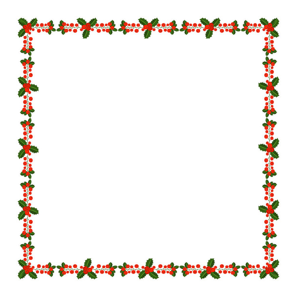 Square frame with Holly berry branch. Border fo Christmas cards - Vetor, Imagem