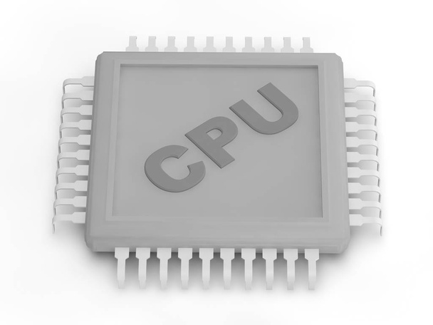 a imagem incolor cinza da CPU, em um fundo branco. Renderização 3D
 - Foto, Imagem