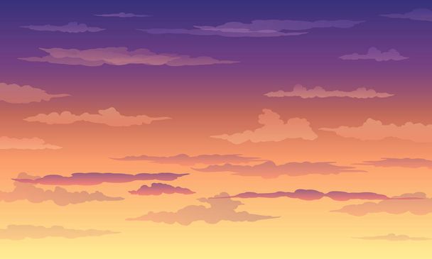 Ηλιοβασίλεμα ουρανό σε χρώμα κίτρινο-βιολετί με σύννεφα - Διάνυσμα, εικόνα