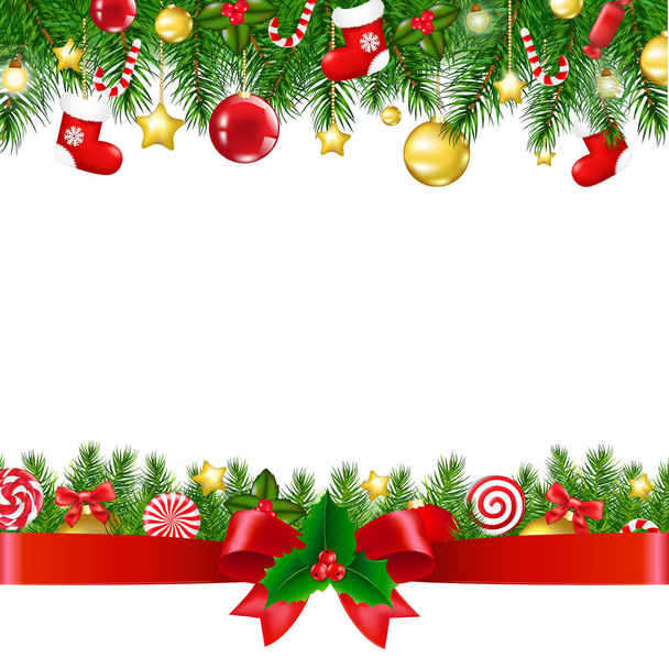 Christmas Fir tree Borders isolated on white background - Διάνυσμα, εικόνα