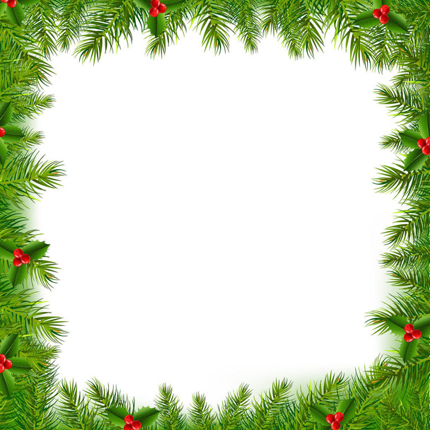 Christmas Fir tree Border isolated on white background - Vector, Image