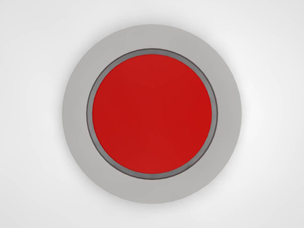 Het beeld van de rode sluitringen, knoppen in het midden van een witte ring. Trekt de aandacht. 3D-rendering op witte achtergrond. - Foto, afbeelding