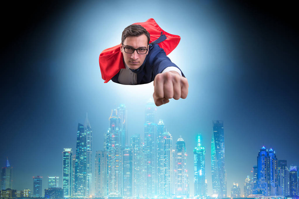 Superhelden-Geschäftsmann fliegt über die Stadt - Foto, Bild