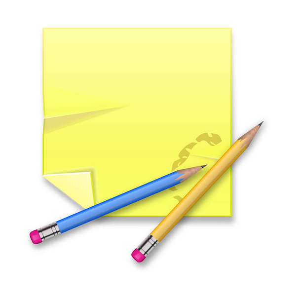Yellow record sheet with two pencils on white background - Vector, Image