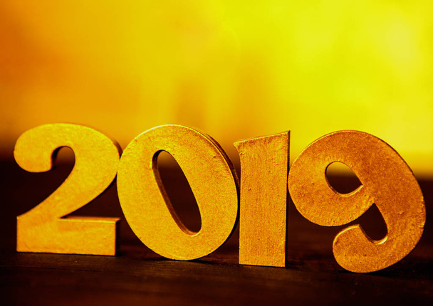 New year concept. Happy New Year Banner with Gold 2019 Numbers. Creative background 2019.  - Fotó, kép