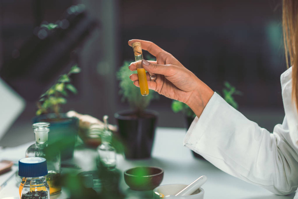 Homeopat přípravu alternativní rostlinné léčivé přípravky. - Fotografie, Obrázek