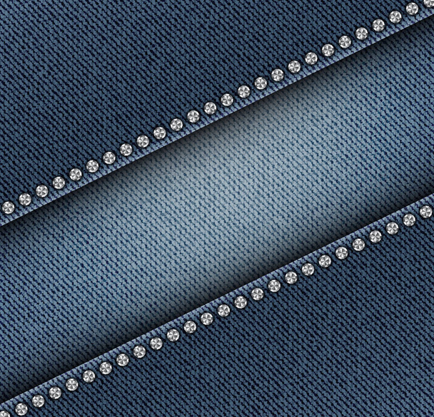 diagonale Jeans Textur mit silbernen Pailletten und internen Jeansstreifen. - Vektor, Bild