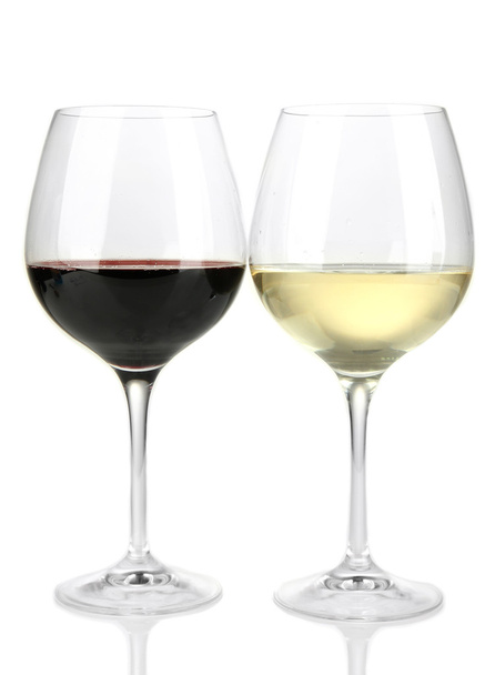 Two glasses of red and white wine, isolated on white - Foto, imagen