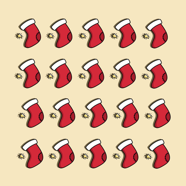 stylische weihnachtliche nahtlose Muster aus roten Socken und Strümpfen. Handgezeichnete Feiertagsillustration, saisonale Grußkarte. Frohe Weihnachten und ein gutes neues Jahr. Geschenkpapier - Foto, Bild