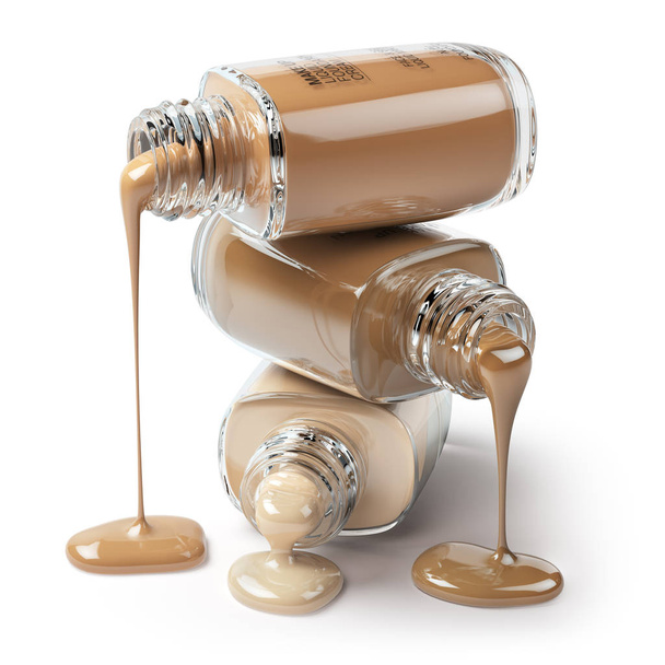 Make up liquid foundation cream cosmetics bottles isolated on white background. 3d illustration - Zdjęcie, obraz