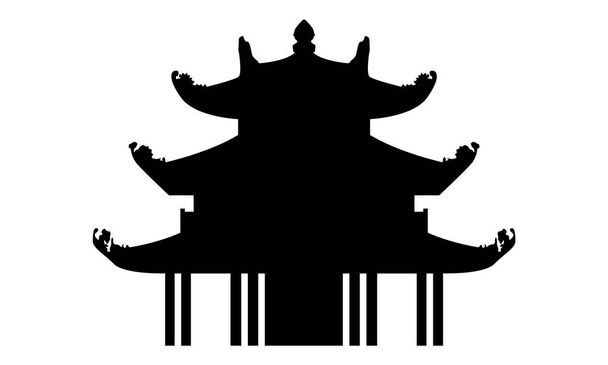 Ancient buddhist temple in Vietnam. Vector silhouette. - Vector, Image