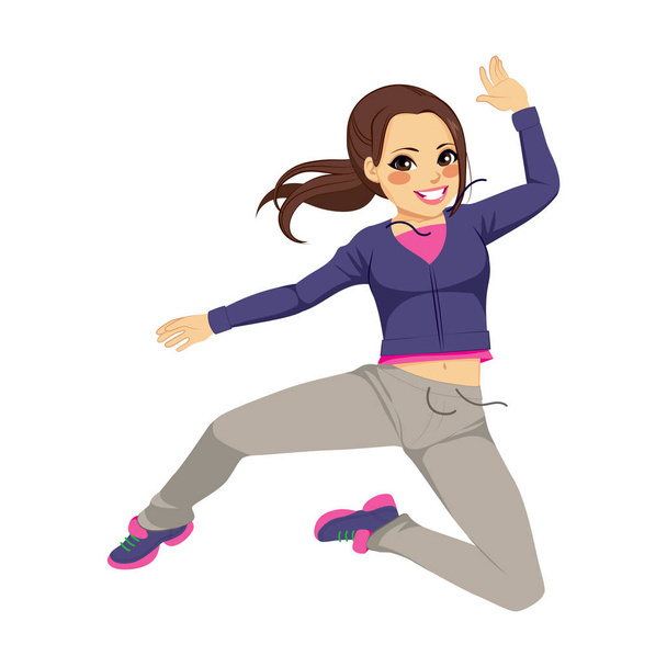 Beautiful brunette sporty dancing girl jumping  - Vector, imagen