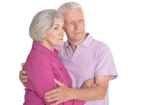 Portrait of sad senior couple isolated on white background - Foto, Imagen