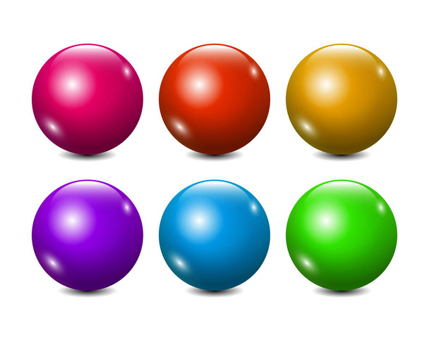 Bolas 3D coloridas em branco vetorial - pêssego, vermelho, amarelo, roxo, azul, verde
 - Vetor, Imagem