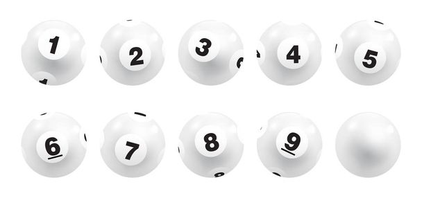 Vector Bingo / Lottery White Number Balls 1 to 9 Set Isolated on White Background - Vector, Image