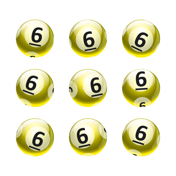 Vector Bingo / Lottery Number Balls Set Isolated on White Background- Yellow / Gold Theme Number 6 - Вектор, зображення