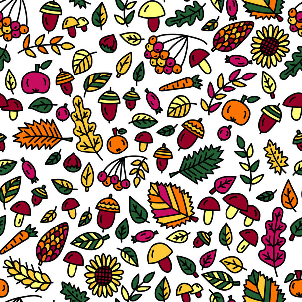 秋の森のシンボルのシームレス パターン - ベクター画像