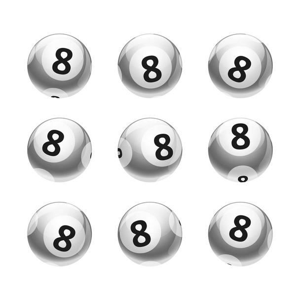 Vektorové Bingo / číselné loterie koule Set izolované na bílém pozadí - bílé motiv číslo 8 - Vektor, obrázek