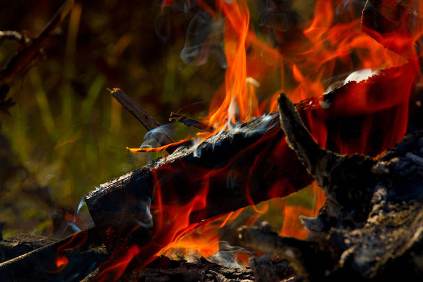 A queimar lenha. Fundo de fogo com chama
 - Foto, Imagem