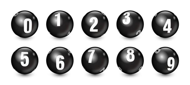 Σετ μαύρες μπάλες με λευκό κείμενο αριθμό 0 έως 9 - Διάνυσμα, εικόνα