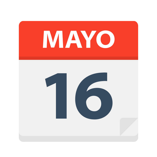 Mayo 16 - Takvim Simgesi - 16 Mayıs - Vektör İllüstrasyon - Vektör, Görsel