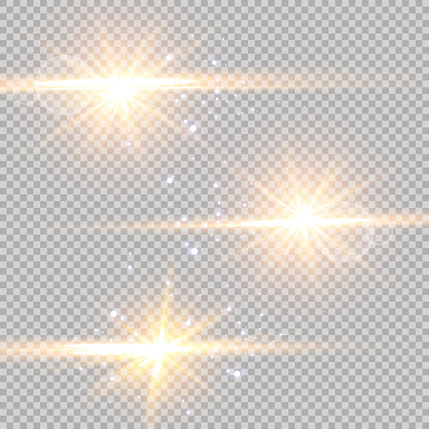 Illustration vectorielle de rayons lumineux de fusée éclairante abstraits. Un ensemble d'étoiles, de lumière et de rayonnement, de rayons et de luminosité. - Vecteur, image