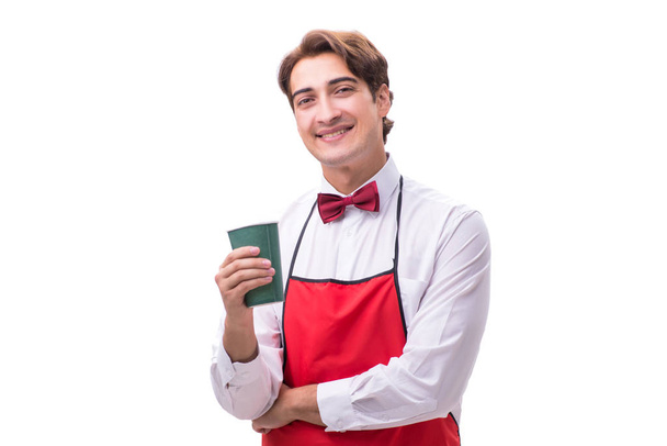 Jonge barista geïsoleerd op witte achtergrond - Foto, afbeelding