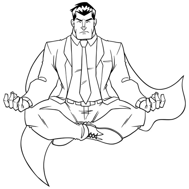 Super Businessman Meditating Line Art - Vektor, Bild