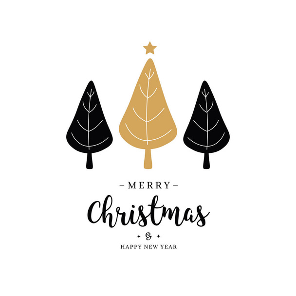 Καλά Χριστούγεννα με κείμενο χαιρετισμού δέντρα χρυσό αστέρι απομονωμένες φόντο - Διάνυσμα, εικόνα