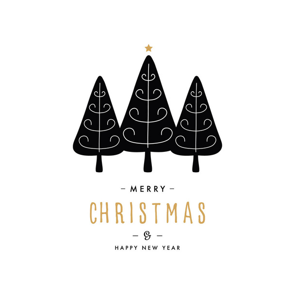 Merry christmas greeting text trees gold star isolated background - Wektor, obraz