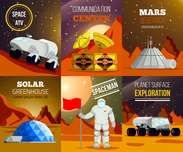 Planet Colonization Flat Cards - Vector, Image