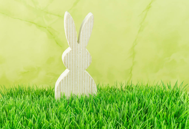 Ahşap Paskalya bunny bir çayır üzerinde - Fotoğraf, Görsel