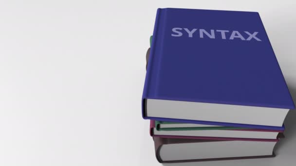 Buchumschlag mit Syntax-Titel. 3D-Animation - Filmmaterial, Video