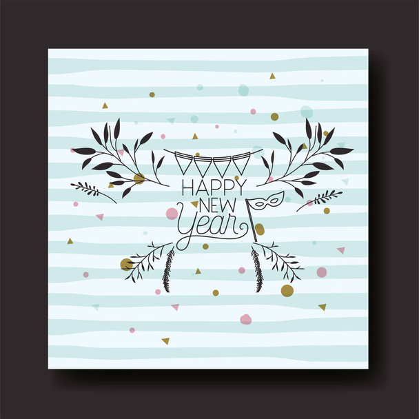 frame with happy new year lettering and wreath crown - Wektor, obraz