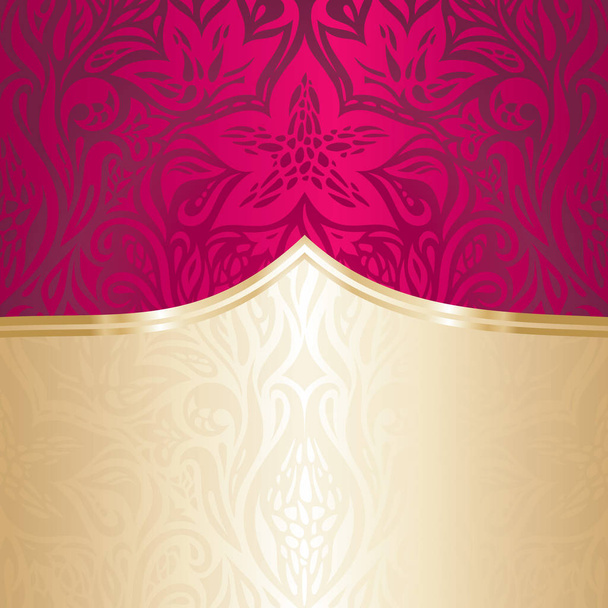Çiçek Royal kırmızı ve altın lüks vintage davetiye tasarımı - Vektör, Görsel