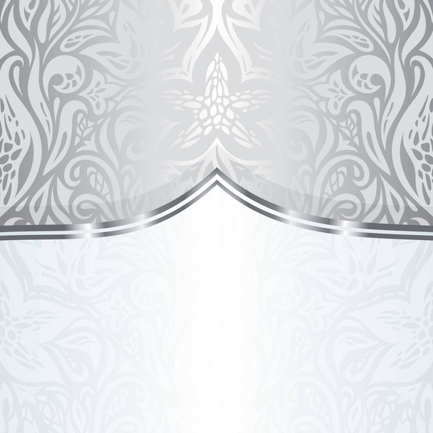 Silver shiny floral vintage pattern wallpaper background design - Vector, Image