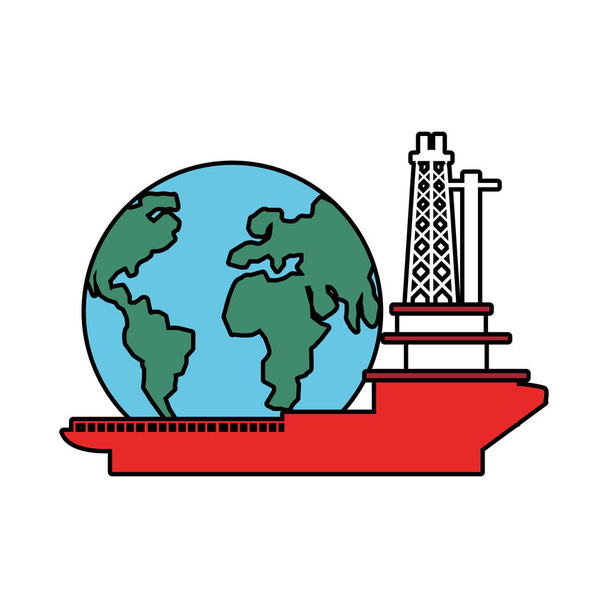 tanker ship industry with world planet - Vector, Image