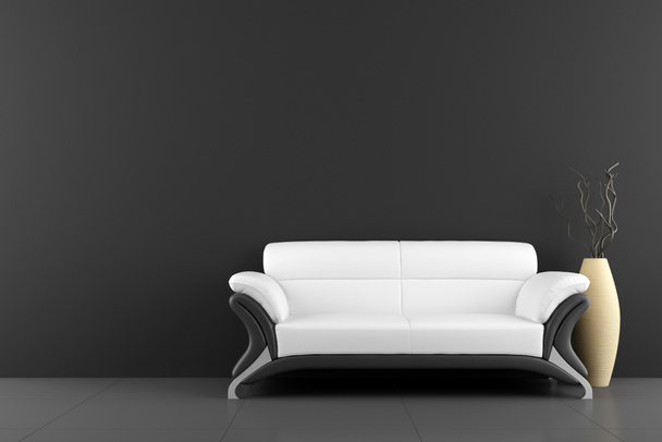 weißes Sofa und Vase mit trockenem Holz - Foto, Bild