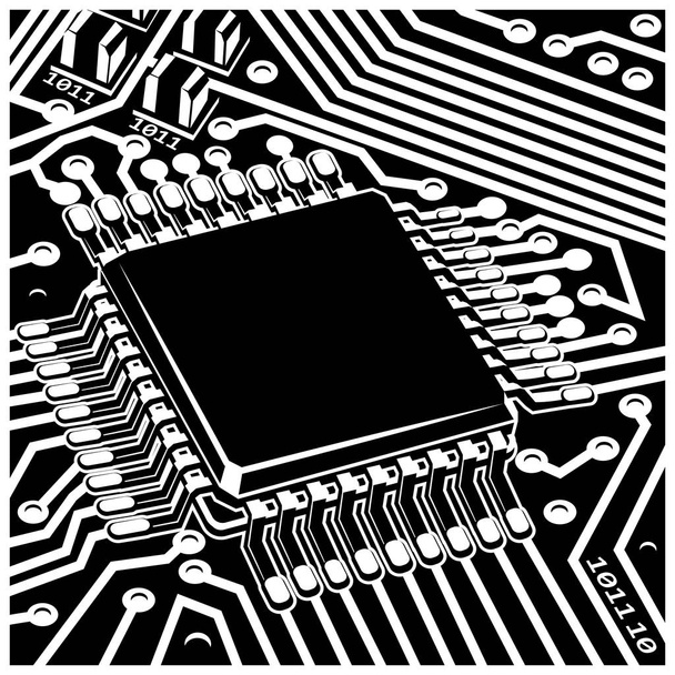 Стилизованная векторная иллюстрация электронного чипа на плате
 - Вектор,изображение