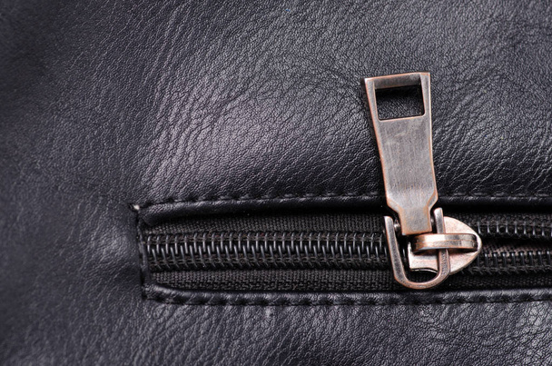 Black leather material texture fashion zipper accessory fittings - Foto, immagini