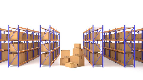 упакованные и картонные коробки на складе
 - Фото, изображение