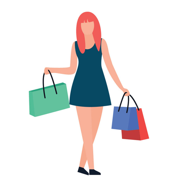 Female shopper flat icon design - Vector, Image