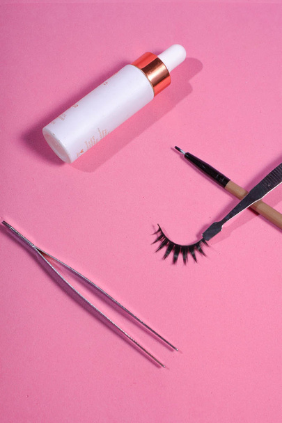 eyelash makeup tools, false eyelashes, tweezers, glue - Photo, Image